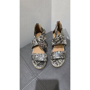 PATRICIA NASH Wedge sandals womens SIZE 6M BLACK TAN cruise Resort floral y2k